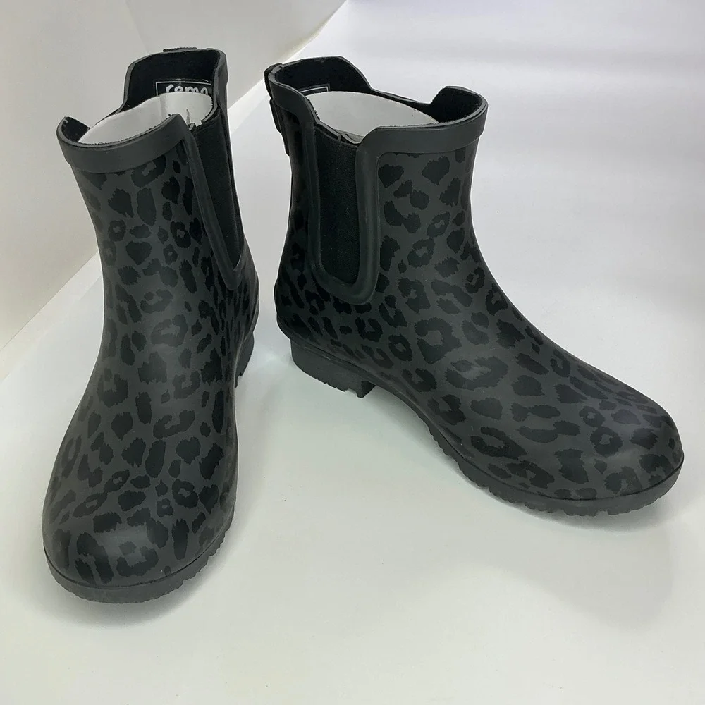 Roma Gray Leopard Rain Boots Women Size 7 Chelsea Style Waterproof Rubber
